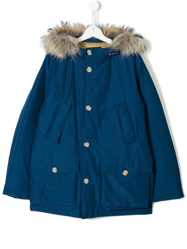 Woolrich Kids Buttoned Parka Coat - Blue