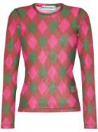 Molly Goddard Freddie Argyle Mesh Top - Green/magenta