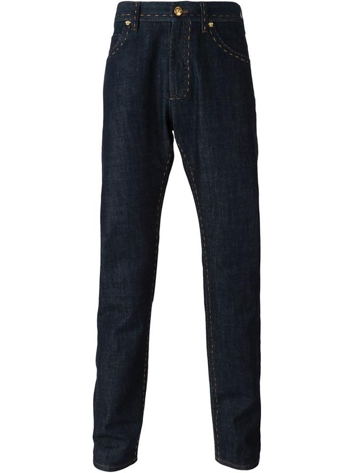 Versace Hand Stitches Jeans, Men's, Size: 33, Blue, Polyester/cotton