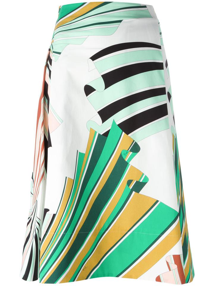 Emilio Pucci Printed Skirt, Women's, Size: 44, White, Cotton/spandex/elastane