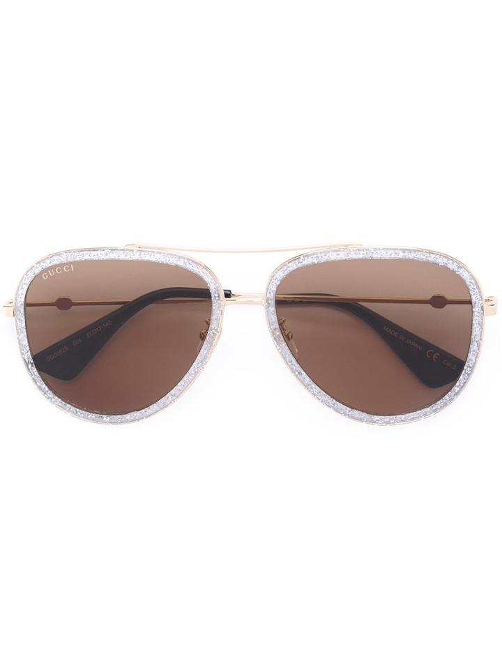 Gucci Eyewear Aviator Metal Temple Sunglasses, Women's, Size: 57, Grey, Acetate/metal