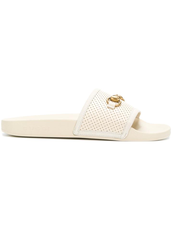 Gucci Horsebit Perforated Sliders - Nude & Neutrals