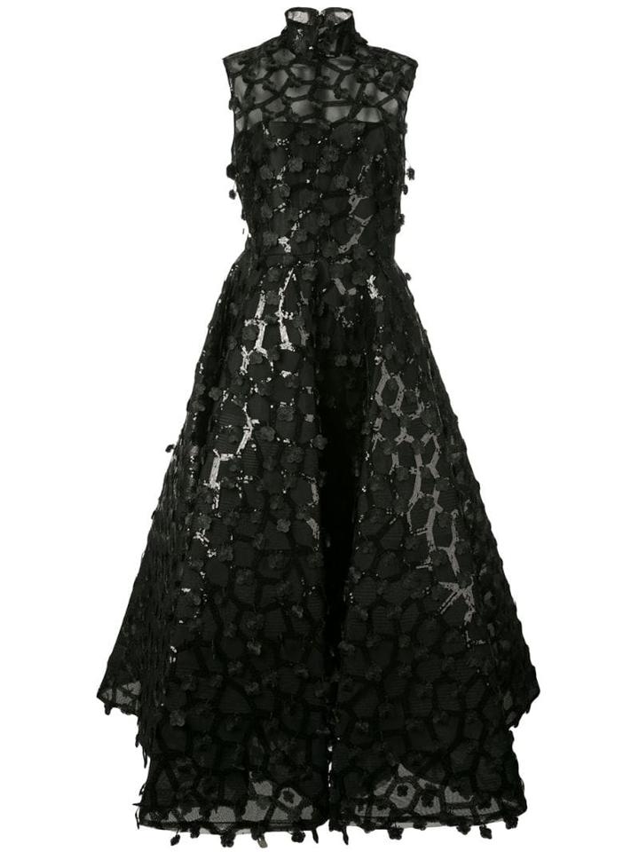 Christian Siriano Floral Appliqué Dress - Black