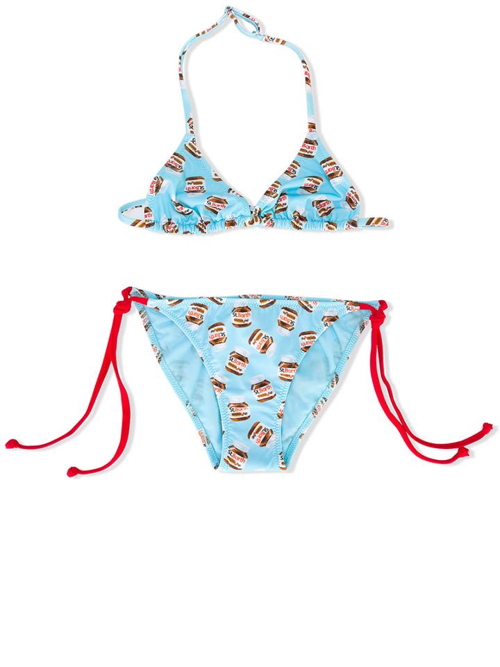 Mc2 Saint Barth Kids Nutella Print Bikini Set, Girl's, Size: 12 Yrs, Blue