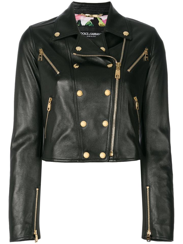 Dolce & Gabbana Studded Leather Biker Jacket - Black