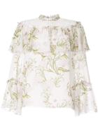 Giambattista Valli Floral Printed Ruffle Detail Blouse - White