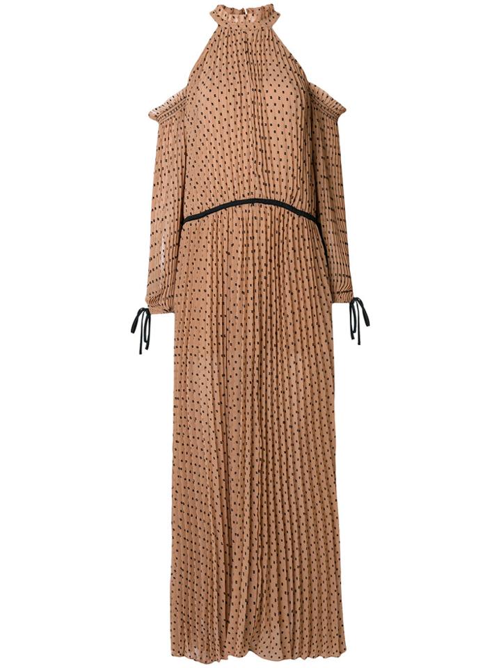 Self-portrait Cold-shoulder Pleated Dress - Brown