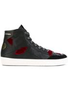 Leather Crown Kiss Patch Lace-up Hi Tops - Black