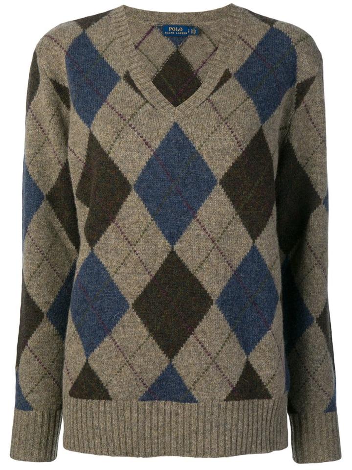 Polo Ralph Lauren V-neck Argyle Sweater - Grey