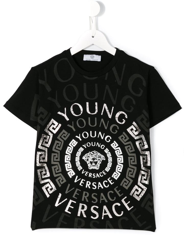 Young Versace Logo Print T-shirt, Boy's, Size: 6 Yrs, Black