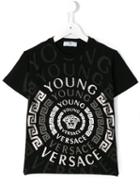 Young Versace Logo Print T-shirt, Boy's, Size: 6 Yrs, Black