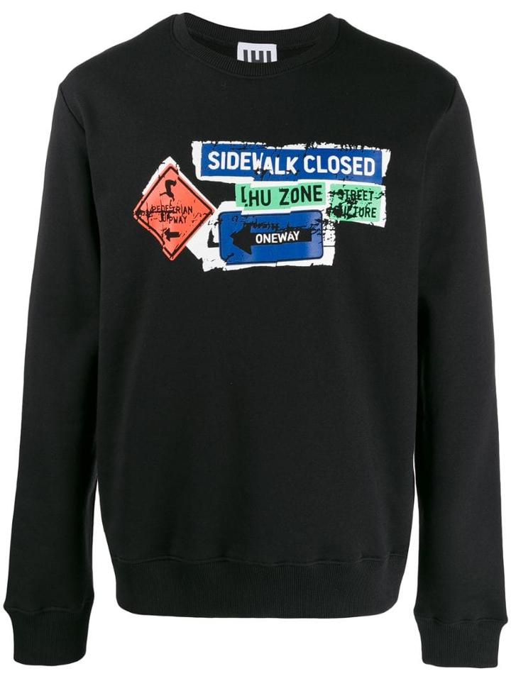 Les Hommes Urban Road Sign Sweatshirt - Black