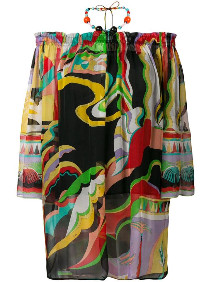 Emilio Pucci La Villa Print Beaded Halterneck Top - Black