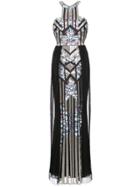 Marchesa Notte Pleated Sequined Column Gown - Black