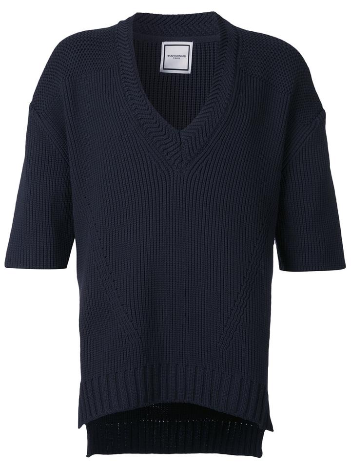 Wooyoungmi V-neck Jumper, Men's, Size: 48, Blue, Nylon