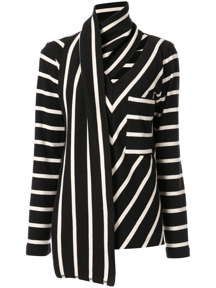 Goen.j Embellished Scarf Striped Jersey Top - Black
