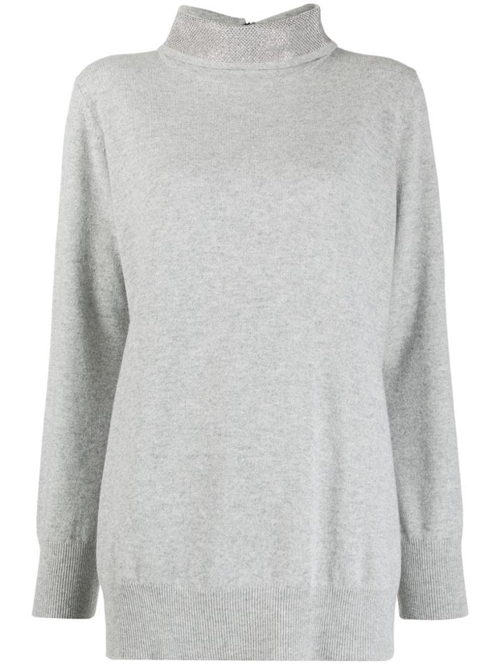 Fabiana Filippi Stud-embellished Funnel-neck Jumper - Grey