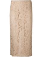 Rochas - Floral Embroidery Skirt - Women - Cotton/polyamide/viscose - 40, Nude/neutrals, Cotton/polyamide/viscose