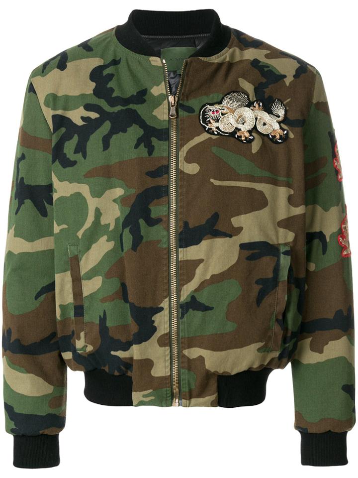Amen Camouflage Padded Bomber Jacket - Green
