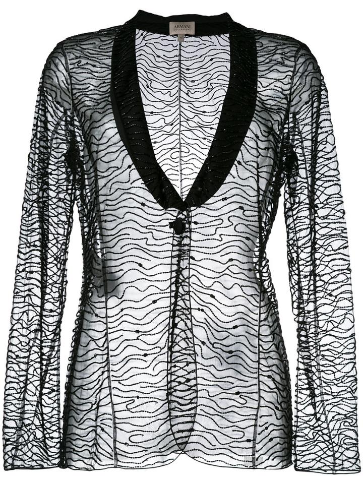 Armani Collezioni Embellished Blazer, Women's, Size: 46, Black, Polyamide/polyester/glass/plastic