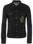 Dolce & Gabbana Embroidered Crown & Bee Denim Jacket, Men's, Size: 48, Blue, Cotton/spandex/elastane/polyester/glass