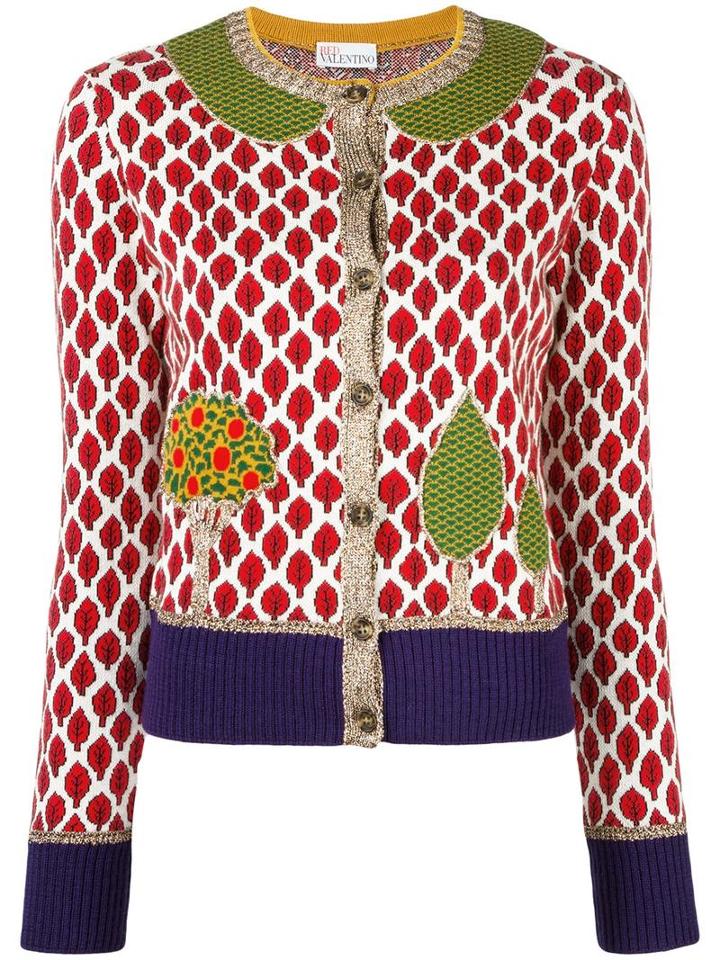 Red Valentino Tree Embroidery Cardigan, Women's, Size: Small, Wool/cotton/viscose/polyester