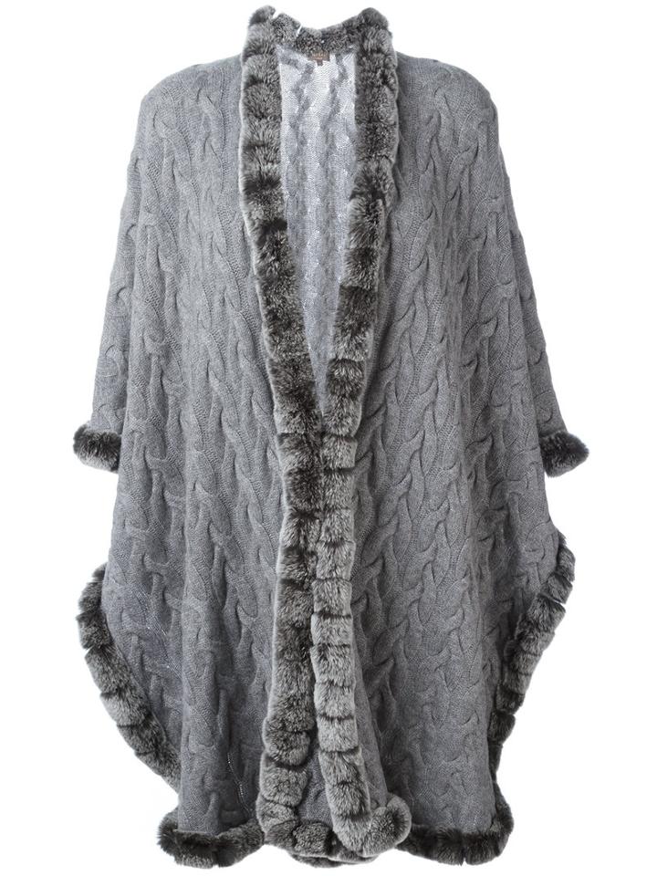 N.peal Furry Trim Cardigan, Women's, Grey, Rabbit Fur/cashmere
