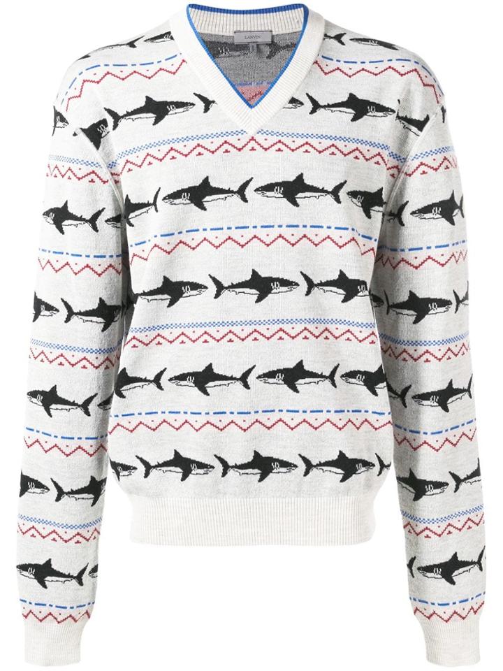 Lanvin Shark Intarsia Knit Jumper - Neutrals