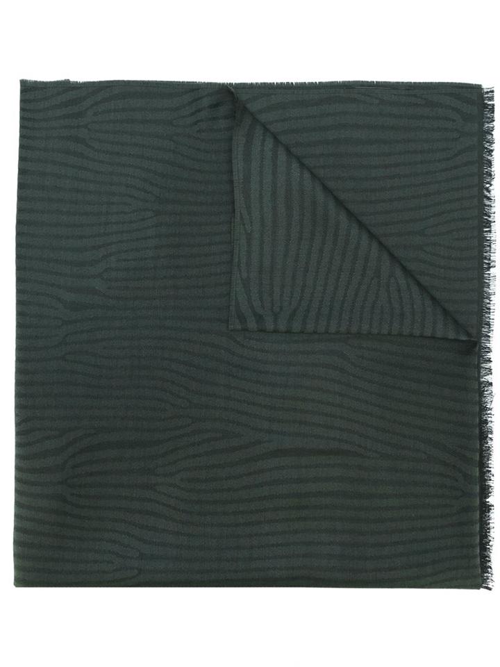 Lanvin Zebra Stripe Pattern Scarf, Men's, Green, Silk/wool