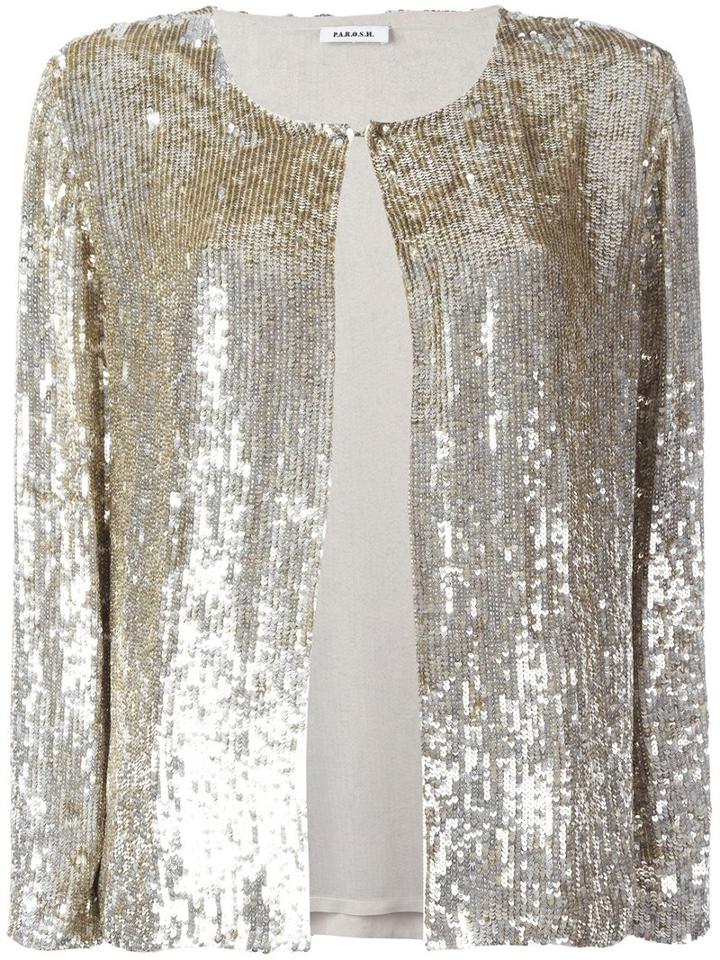 P.a.r.o.s.h. Sequined Cardigan, Women's, Size: Medium, Grey, Viscose/pvc