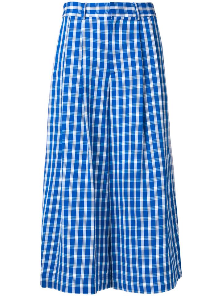 Sea Checked Cropped Trousers - Blue