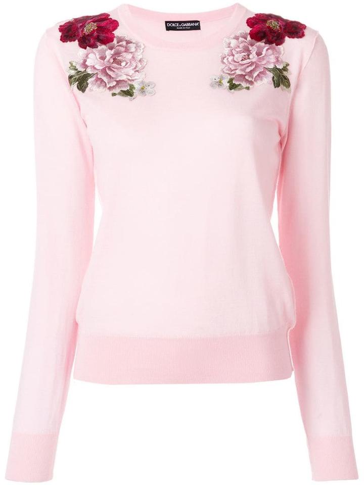 Dolce & Gabbana Cashmere Rose Patch Sweater - Pink
