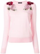 Dolce & Gabbana Cashmere Rose Patch Sweater - Pink