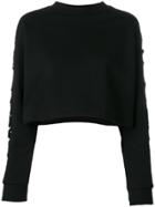 Gaelle Bonheur Mesh Sleeve Cropped Sweatshirt - Black