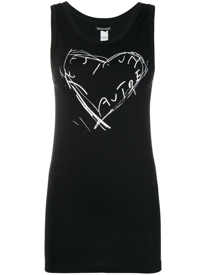 Ann Demeulemeester Scribble Heart Print Tank Top - Black