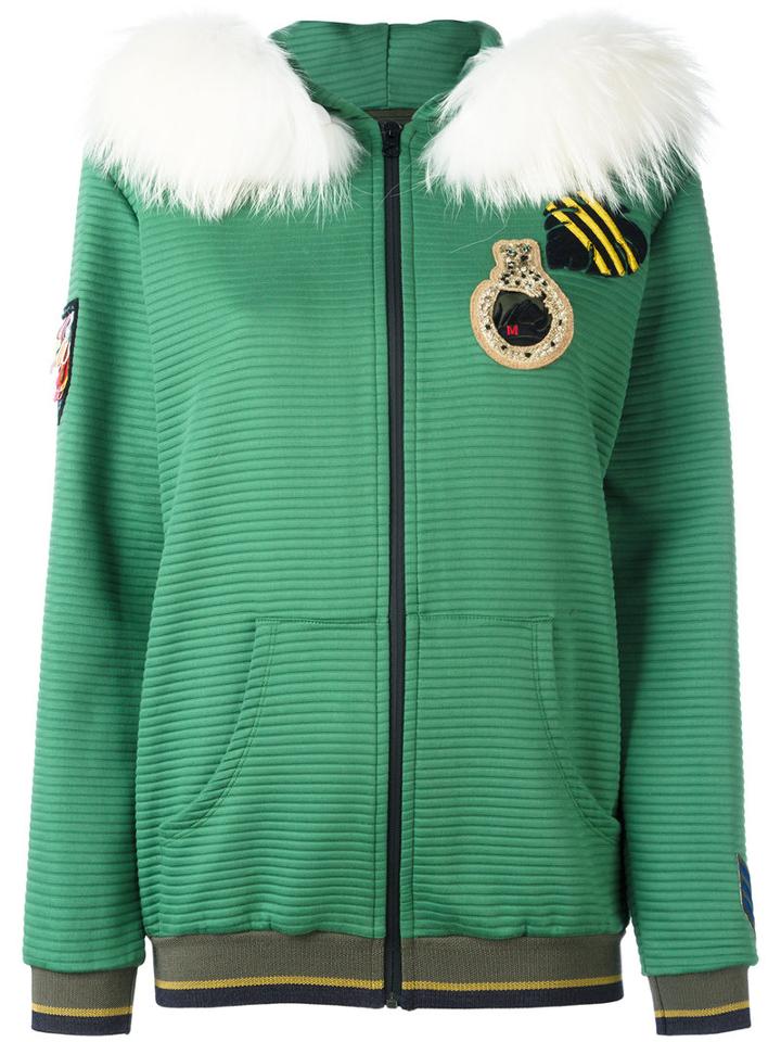 Mr & Mrs Italy Kangaroo Pockets Zipped Jacket, Women's, Size: 42, Green, Leather/cotton/polyamide/polyester
