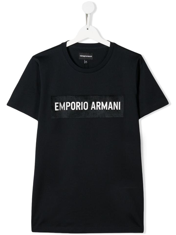 Emporio Armani Kids Teen Logo-patch T-shirt - Blue