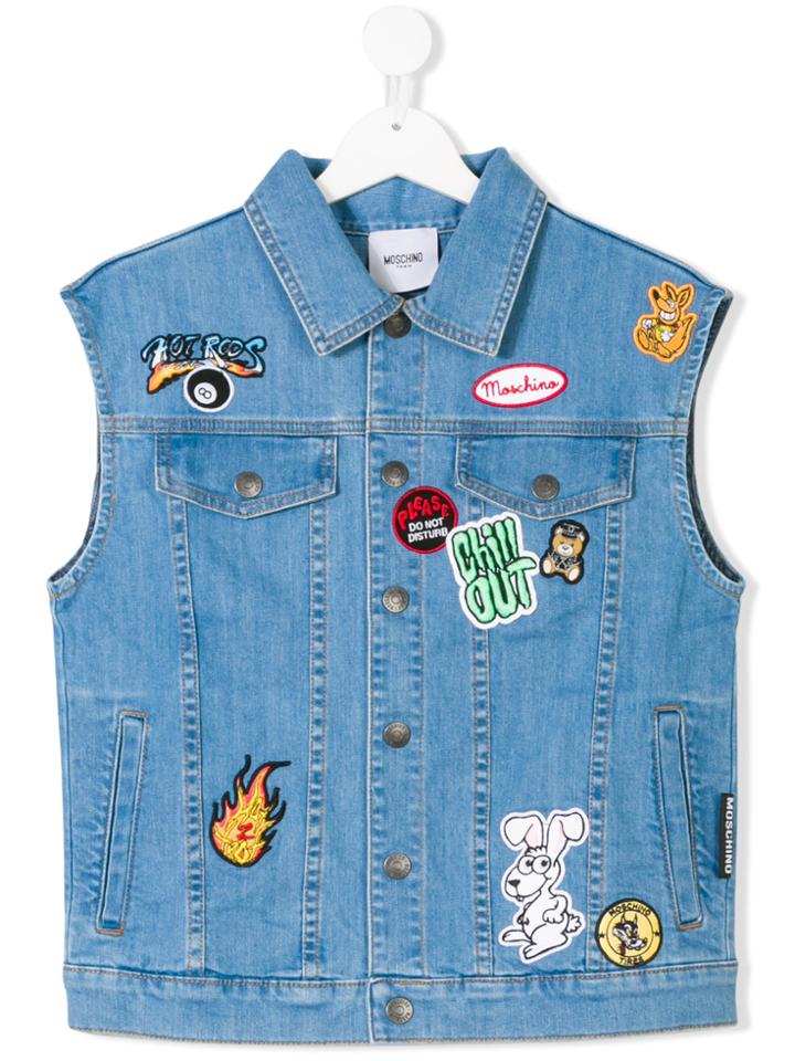 Moschino Kids Patch-work Denim Waistcoat - Blue