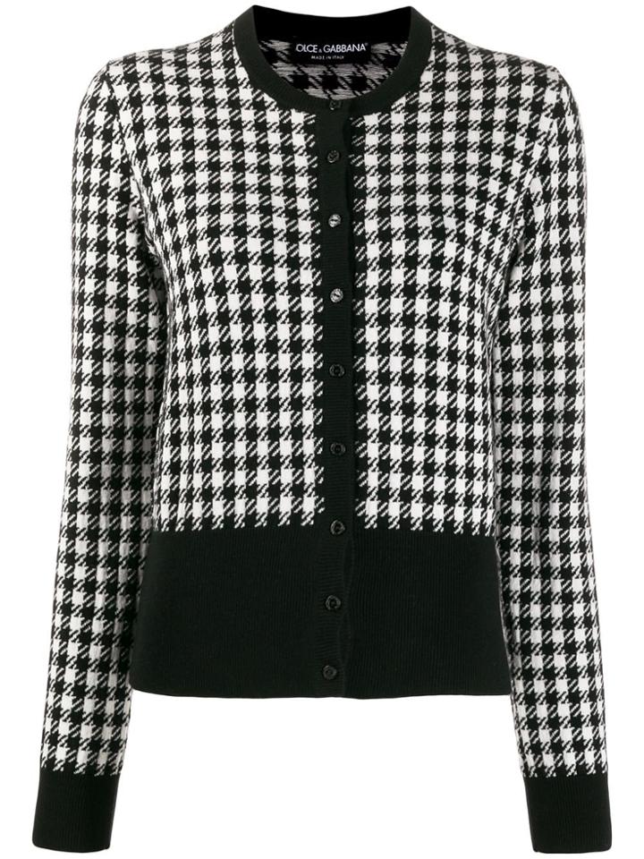 Dolce & Gabbana Button Up Houndstooth Cardigan - Black