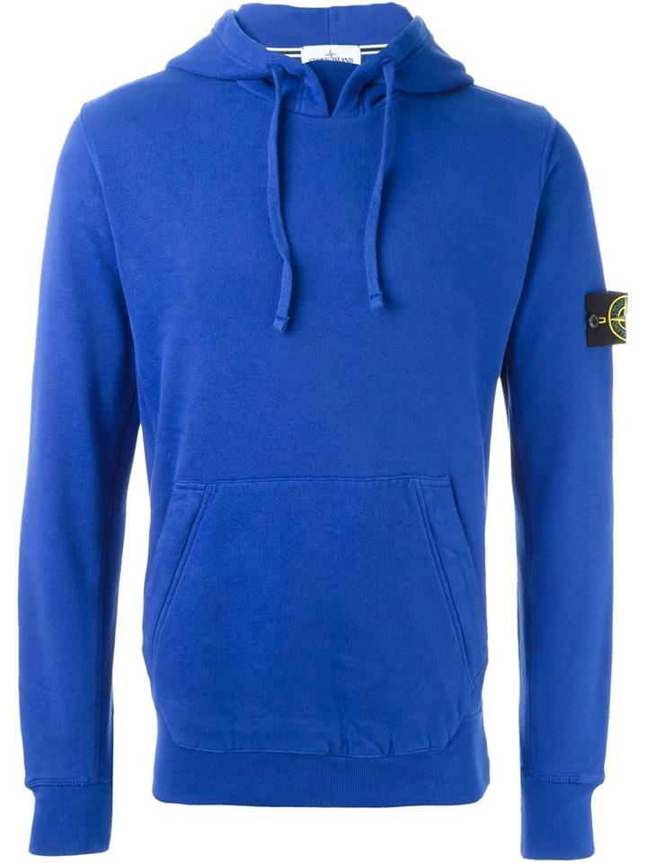 Stone Island Kangaroo Pocket Hoodie, Men's, Size: Large, Blue, Cotton