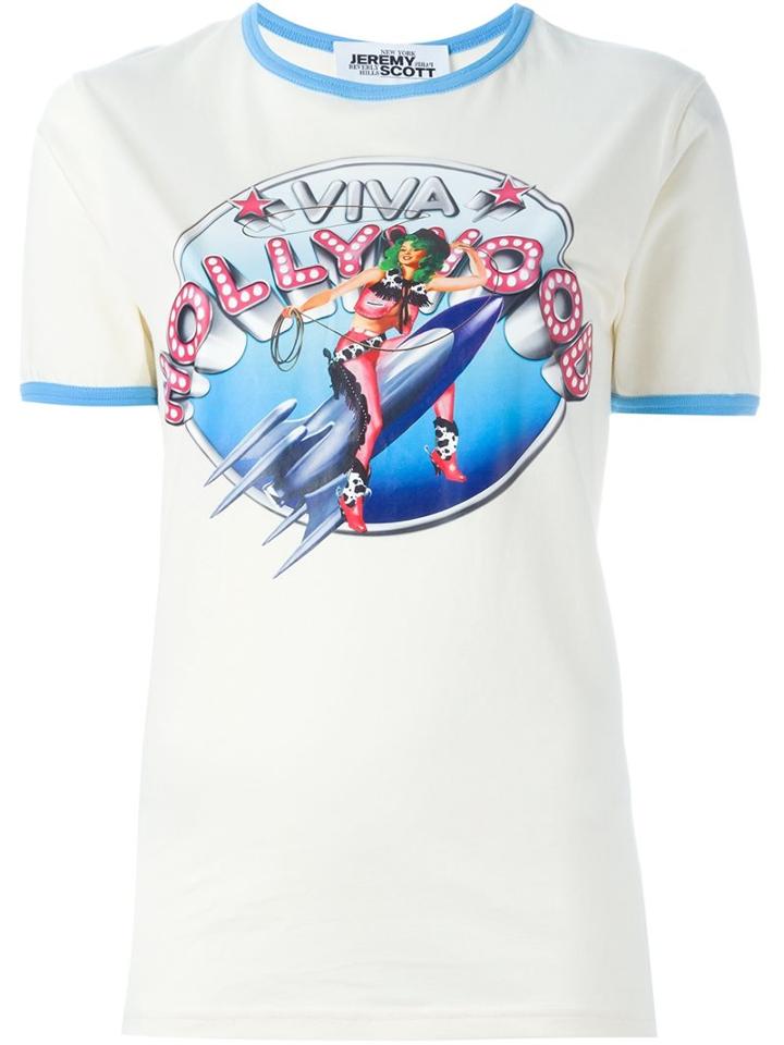 Jeremy Scott Pin-up Girl Print T-shirt, Size: Xs, White, Cotton