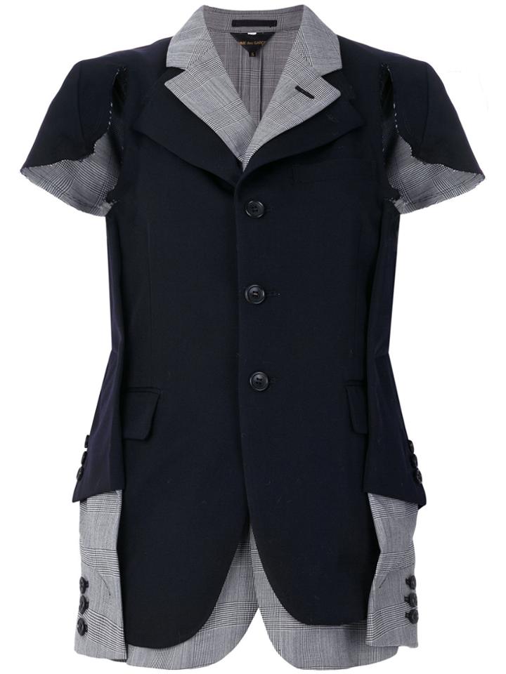 Comme Des Garçons Prince Of Wales Asymmetric Blazer - Blue