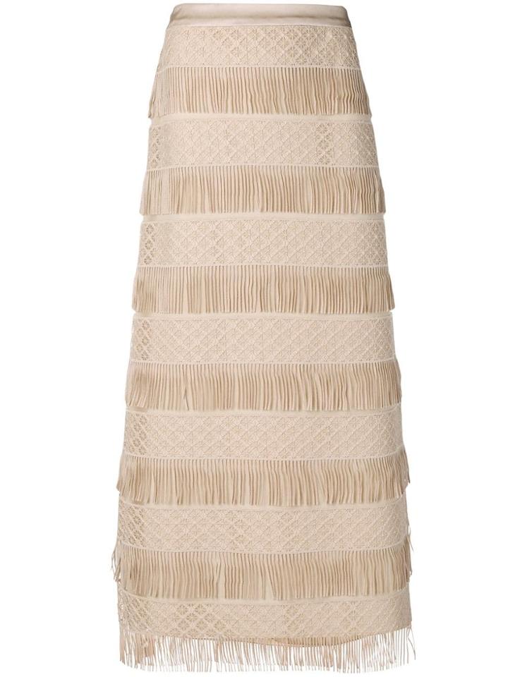 Alberta Ferretti Fringed Detailed Skirt - Neutrals