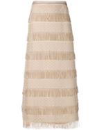 Alberta Ferretti Fringed Detailed Skirt - Neutrals