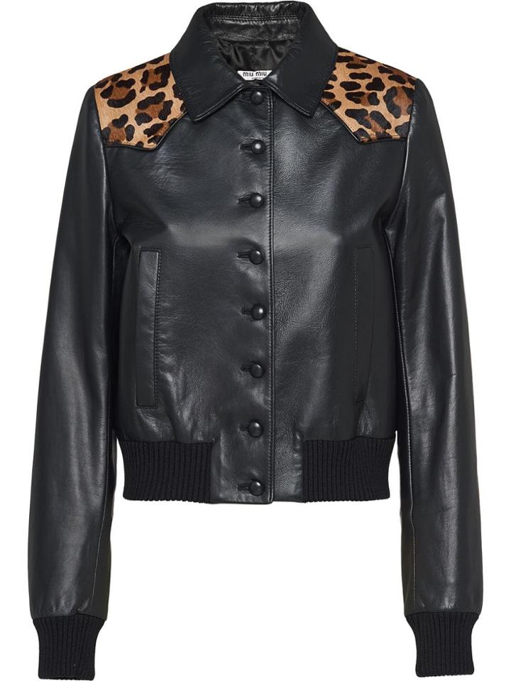 Miu Miu Animal Print Bomber Jacket - Black