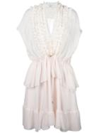 Givenchy Ruffle Trim Sheer Panel Dress, Women's, Size: 38, Pink/purple, Silk/acetate