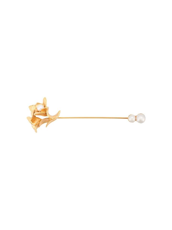 Oscar De La Renta Pearl Flower Brooch - Gold