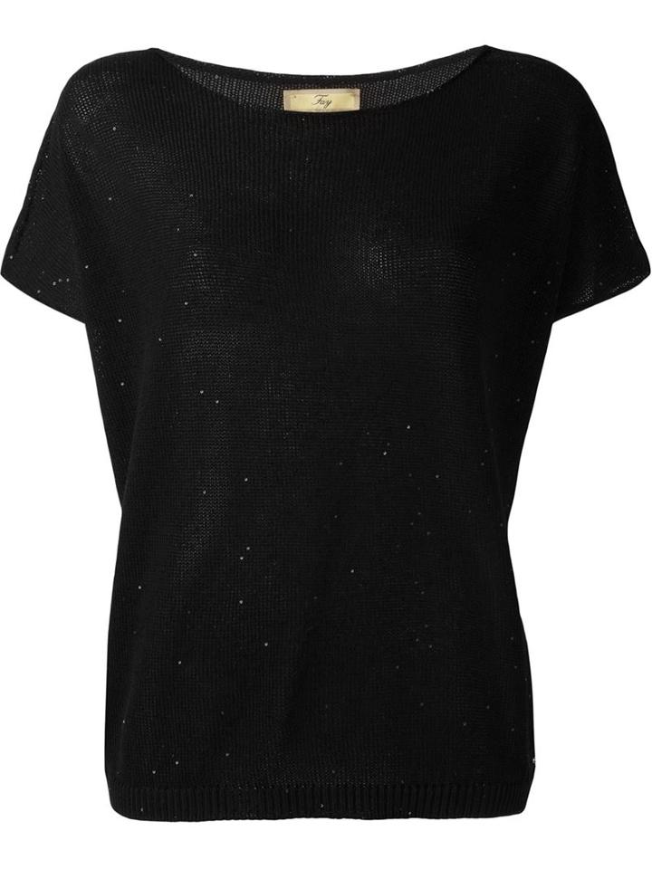 Fay Sequin Embellished Knitted Top, Women's, Size: L, Black, Cotton/polyester