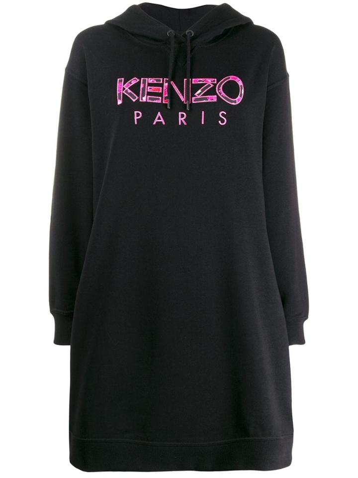 Kenzo Logo Embroidered Hoodie Dress - Black