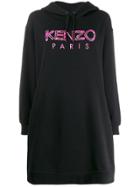 Kenzo Logo Embroidered Hoodie Dress - Black
